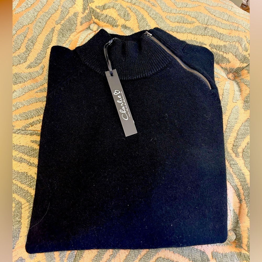 Charlie B Zip Mock Neck Sweater with White Heart